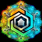 Futuristic home icon with hexagonal layers and circuit board design, featuring gradient colors from orange to cyan with glowing nodes